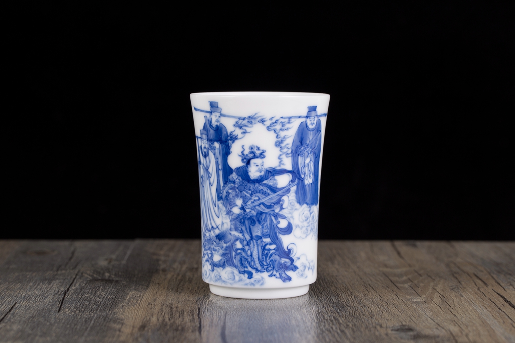 九段妙手  手繪青花人物聞香杯  青龍星君